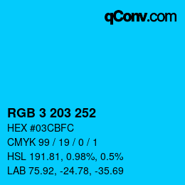 Color code: RGB 3 203 252 | qconv.com