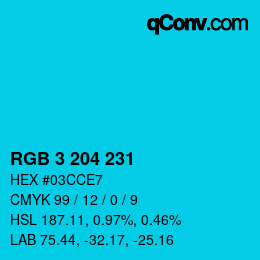 Color code: RGB 3 204 231 | qconv.com