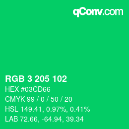 Color code: RGB 3 205 102 | qconv.com