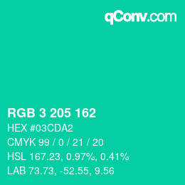 Color code: RGB 3 205 162 | qconv.com