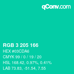 Color code: RGB 3 205 166 | qconv.com