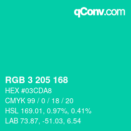 Color code: RGB 3 205 168 | qconv.com