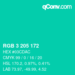 颜色代码: RGB 3 205 172 | qconv.com