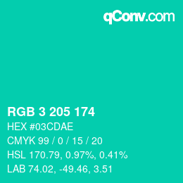Color code: RGB 3 205 174 | qconv.com