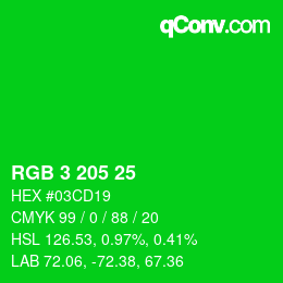 Color code: RGB 3 205 25 | qconv.com