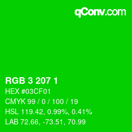 Color code: RGB 3 207 1 | qconv.com