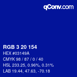Color code: RGB 3 20 154 | qconv.com