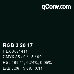 Color code: RGB 3 20 17 | qconv.com