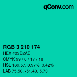 Color code: RGB 3 210 174 | qconv.com