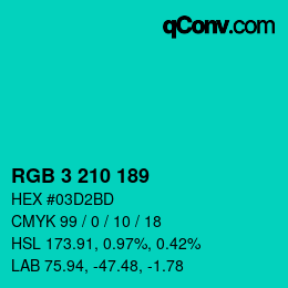 Color code: RGB 3 210 189 | qconv.com