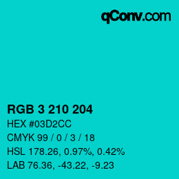 Color code: RGB 3 210 204 | qconv.com