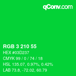 Color code: RGB 3 210 55 | qconv.com