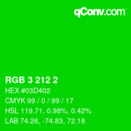 カラーコード: RGB 3 212 2 | qconv.com