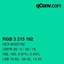 カラーコード: RGB 3 215 162 | qconv.com