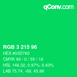 カラーコード: RGB 3 215 96 | qconv.com