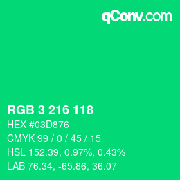 カラーコード: RGB 3 216 118 | qconv.com
