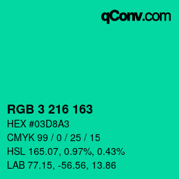 Color code: RGB 3 216 163 | qconv.com