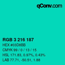 Color code: RGB 3 216 187 | qconv.com