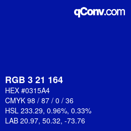 Color code: RGB 3 21 164 | qconv.com