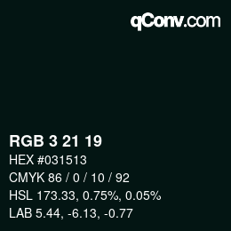 Color code: RGB 3 21 19 | qconv.com