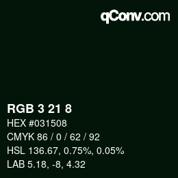 カラーコード: RGB 3 21 8 | qconv.com