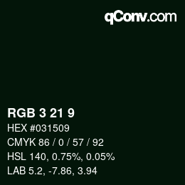 カラーコード: RGB 3 21 9 | qconv.com