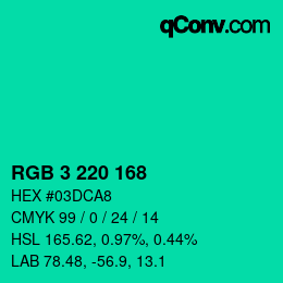 Color code: RGB 3 220 168 | qconv.com