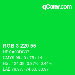 カラーコード: RGB 3 220 55 | qconv.com