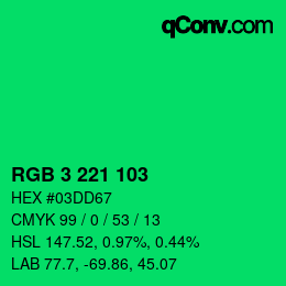 カラーコード: RGB 3 221 103 | qconv.com