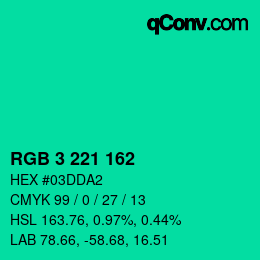 カラーコード: RGB 3 221 162 | qconv.com