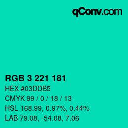 Color code: RGB 3 221 181 | qconv.com