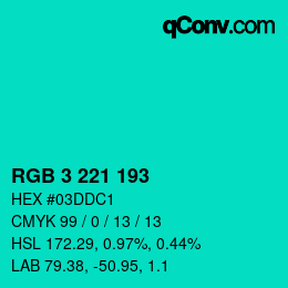 Color code: RGB 3 221 193 | qconv.com