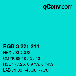 カラーコード: RGB 3 221 211 | qconv.com