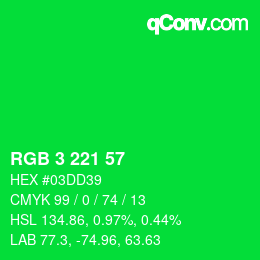 カラーコード: RGB 3 221 57 | qconv.com