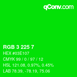 カラーコード: RGB 3 225 7 | qconv.com