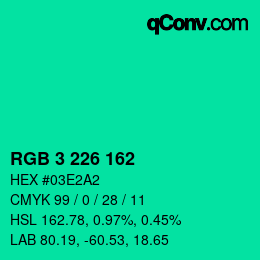 カラーコード: RGB 3 226 162 | qconv.com