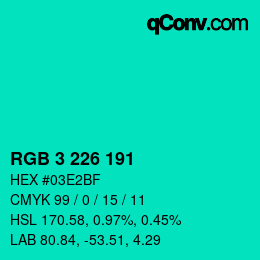 Color code: RGB 3 226 191 | qconv.com