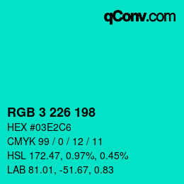 Color code: RGB 3 226 198 | qconv.com