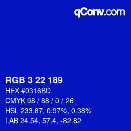 Color code: RGB 3 22 189 | qconv.com