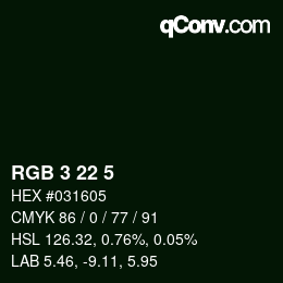 Color code: RGB 3 22 5 | qconv.com