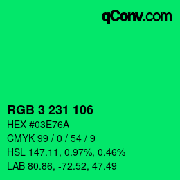 Color code: RGB 3 231 106 | qconv.com