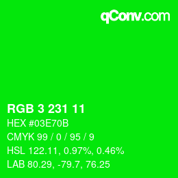 Color code: RGB 3 231 11 | qconv.com