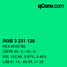 Color code: RGB 3 231 128 | qconv.com