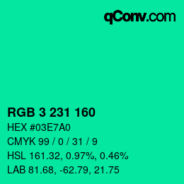 Color code: RGB 3 231 160 | qconv.com