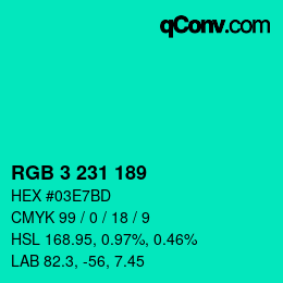 Color code: RGB 3 231 189 | qconv.com