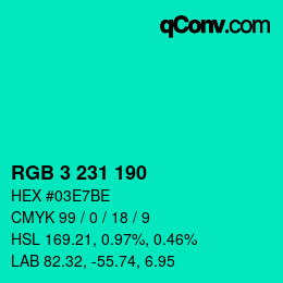 カラーコード: RGB 3 231 190 | qconv.com