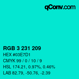 Color code: RGB 3 231 209 | qconv.com
