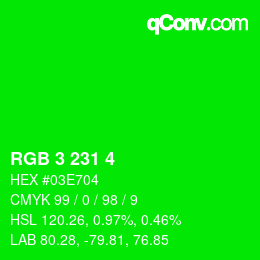 Color code: RGB 3 231 4 | qconv.com