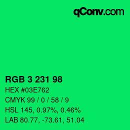 Color code: RGB 3 231 98 | qconv.com