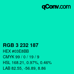 Color code: RGB 3 232 187 | qconv.com
